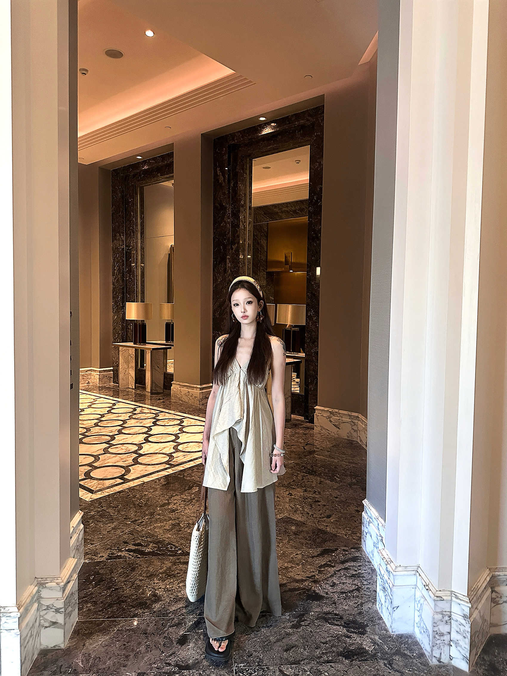 Linen Blended Irregular Vacation Spaghetti Straps Vest