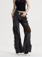 Women's American-style Retro Tassel Patch Stitching Jeans