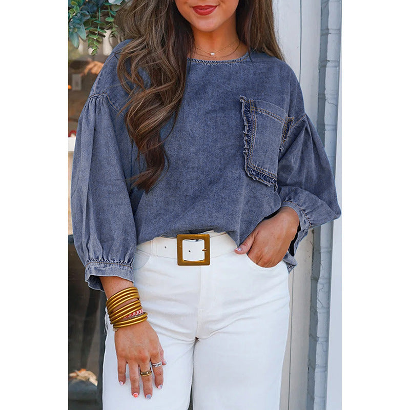 European And American Fashion Pocket Design Pullover Top