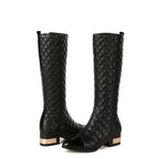 High-top Handsome Plaid Cowhide Boots Women British Style