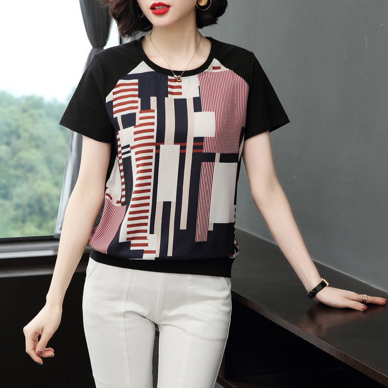 Middle-aged Mom Geometric Pattern Printed Top