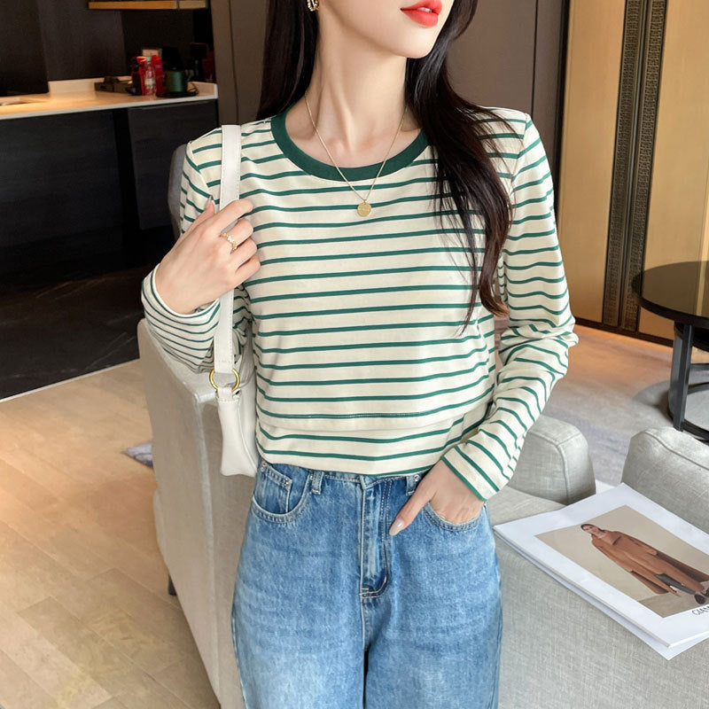 Striped Nursing Shirt Spring And Autumn Long Sleeve Nursing Clothes