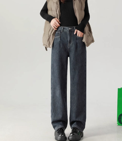 Straight High Waist Draped Casual Wide-leg Pants