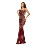 Sling Off-neck Sheath Sequined Banquet Fishtail Evening Dress